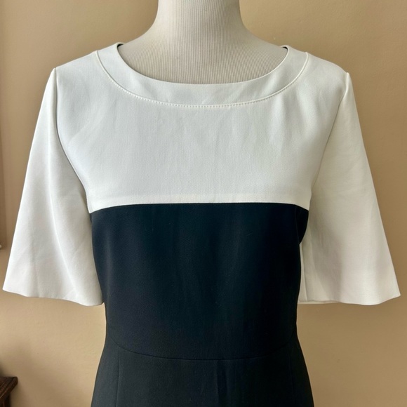 Hugo Boss Daina Colorblock Stretch Sheath Dress Black White Short Sleeve Size 10 - Picture 6 of 11